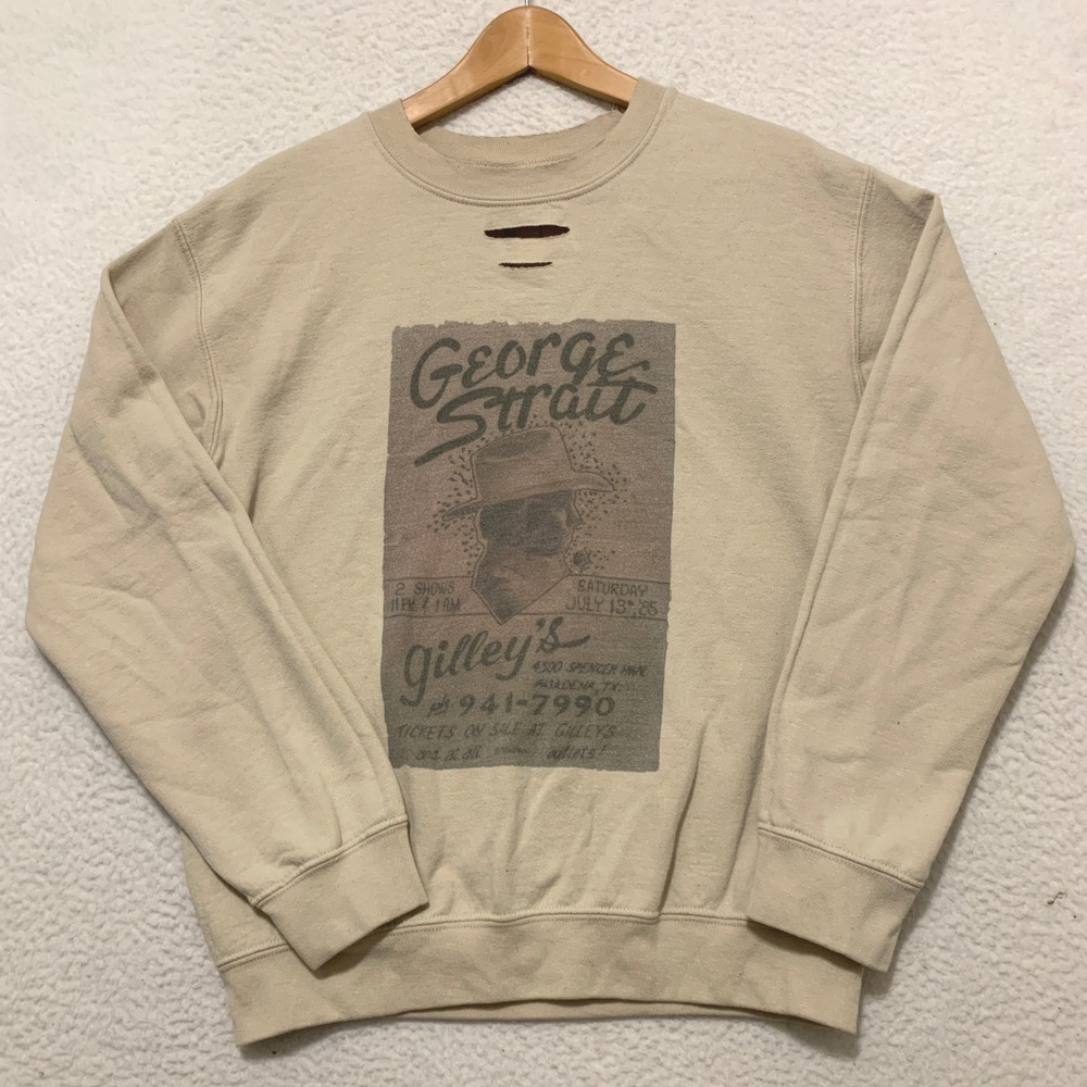 George Strait Gilleys Concert Graphic Sweatshirt Womens Small Tan Distressed